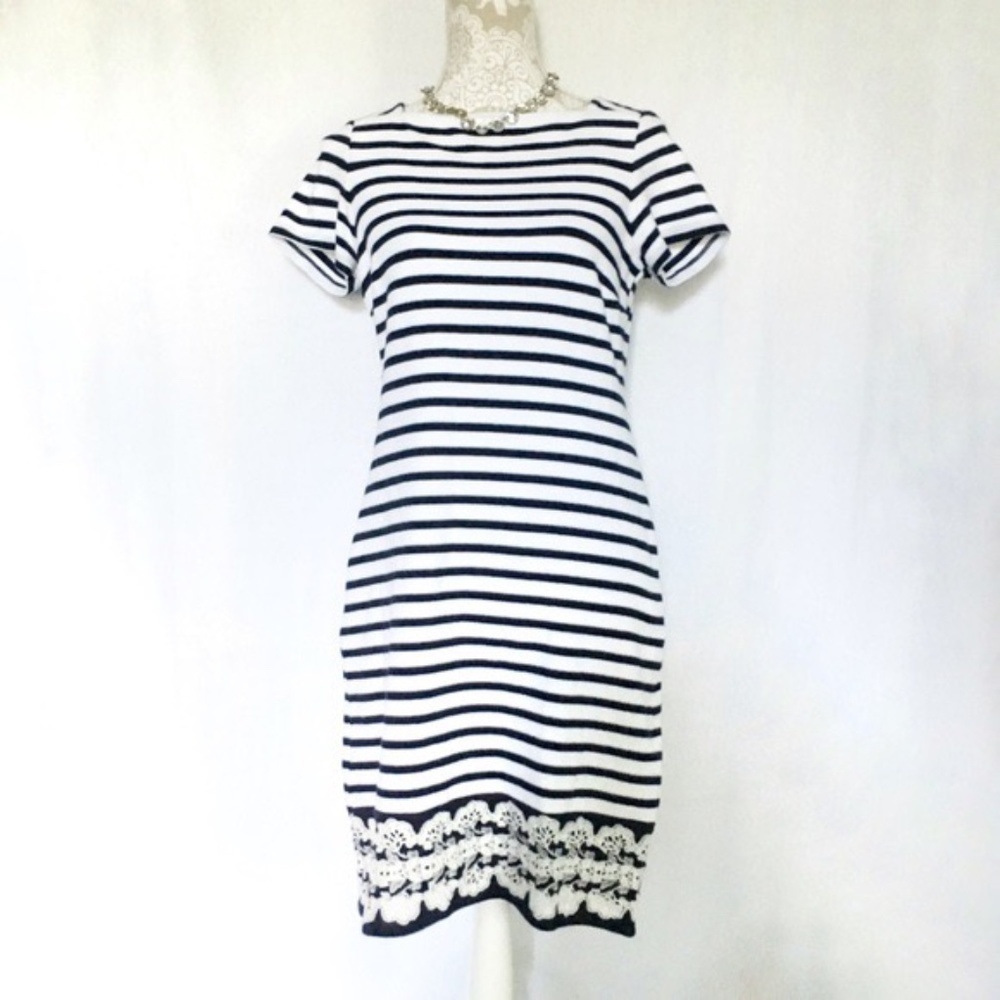 Talbots // Navy, White Stripe Tee Shirt Dress SP dr1
